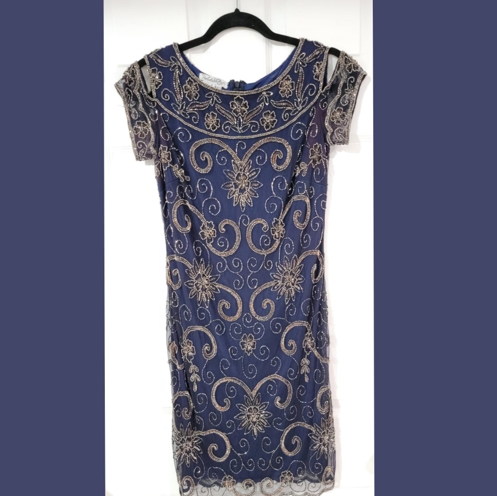 Beaded cocktail mini dress (Navy Blue)